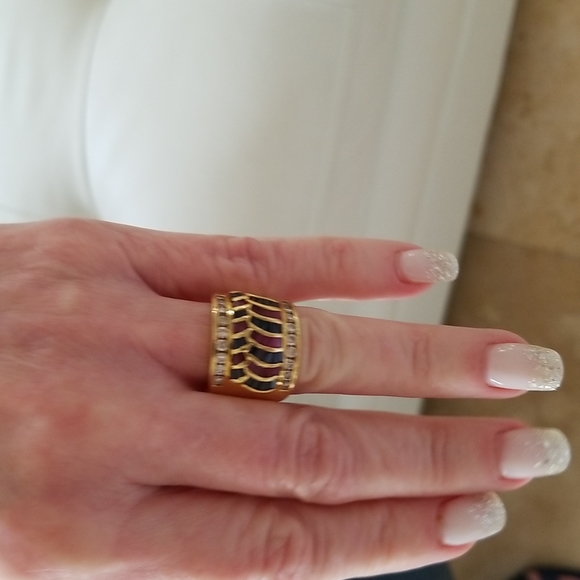 18k gold diamond ruby and sapphire ring - Picture 2 of 6